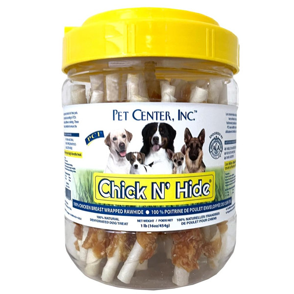 PCI Pet Center Inc Chick N’ Hide - 1 lb Container of Chicken Wrapped Rawhide Sticks