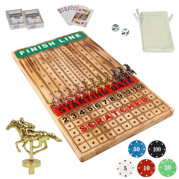 HOROW Horse Racing Board Game, 21 inch Horse Racing Game with 100 Chips, 11 Metal Horse, 2 Dice and 2 Decks of Cards, Ideal as a Birthday, for Family Nights and Birthday Parties