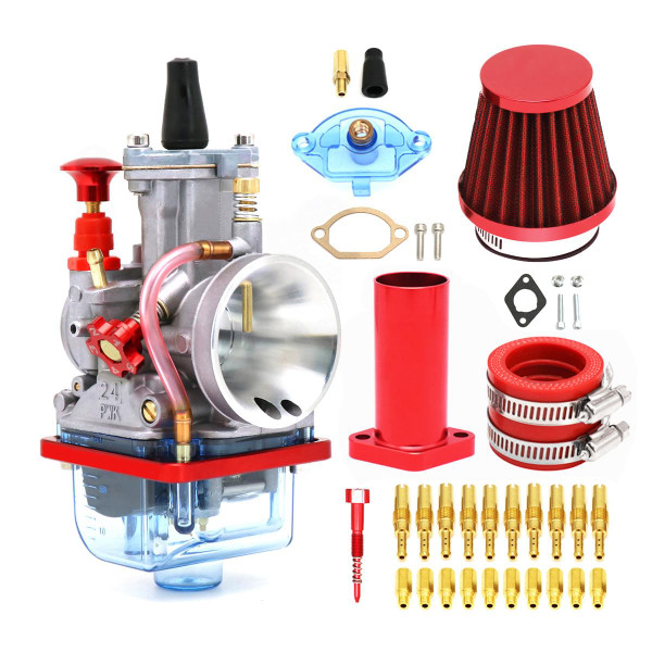 YWLUWEI PWK 30mm Carburetor Kit 100cc to 160cc 2T 4T Carburetor With Air Filter Intake Pipe Manifold Main Jets Idle Jets For Mini Bike Go Kart Parts Racing (Red, 30mm)