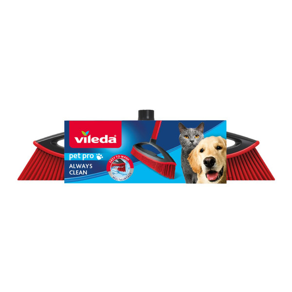 Vileda Multi Rubber Broom - Indoor & Outdoor - Hard Rubber Bristles - Suitable for Animal Hair & Hair - Red/Black, 34 x 13.5 x 4 cm