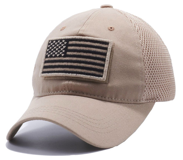 Pit Bull U.S. Flag Detachable Patch Micro Mesh Trucker Baseball Cap Hat (Khaki)