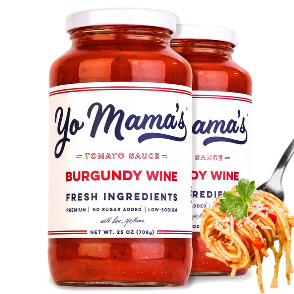 Yo Mama's Foods Keto Burgundy Wine Pasta Sauce - Pack of (2) - No Sugar Added, Low Carb, Low Sodium, Gluten Free, Paleo Friendly, and Made with Whole, Non-GMO Tomatoes