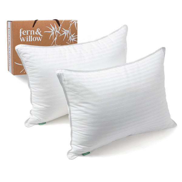 Fern and Willow Premium King Size Bed Pillows - Set of 2, 36"x20" - Luxurious Ultra-Soft Cooling Pillow - Hotel Quality, Down Alternative Fill, Medium Firm Support for Side, Back & Stomach Sleepers Fern and Willow Premium King Size Bed Pillows - Set of 2, 36"x20" - Luxurious Ultra-Soft Cooling Pillow - Hotel Quality, Down Alternative Fill, Medium Firm Support for Side, Back & Stomach Sleepers