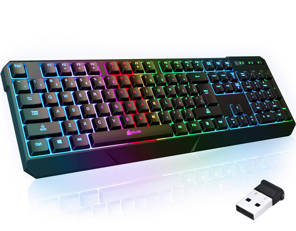KLIM Chroma Wireless Keyboard – RGB Backlit Gaming, Rechargeable Battery, PC Keyboard, Durable & Water-Resistant, Compatible with PS4, PS5 & Mac - Black