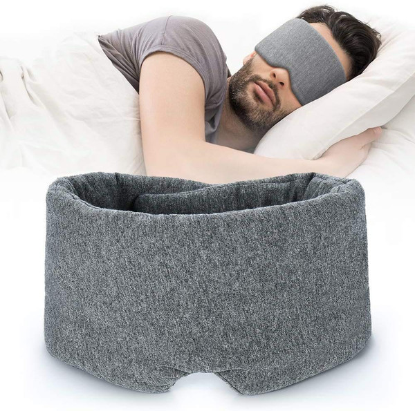 FRESHME Cotton Sleep Eye Mask for Women Men - 100% Blocking Light Travel Blindfold, Soft Zero Pressure Grey Eyes Cover with Adjustable Velcro Strap for Side Sleeper Night Sleeping, Work Nap and Yoga