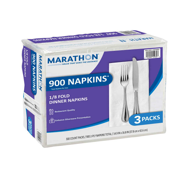 Marathon Dinner Paper Party Napkins, 1/8 Fold, White: (900-count)