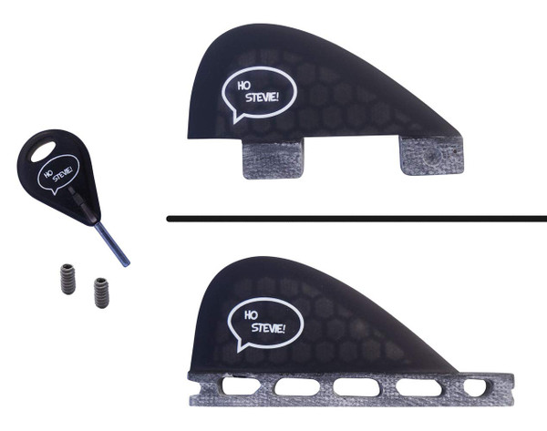 Ho Stevie! Stabilizer Surfboard Fin (Center/5th Fin) Twin Tab or Single Tab Sizes + Fin Key and Screws (Black, Single Tab)