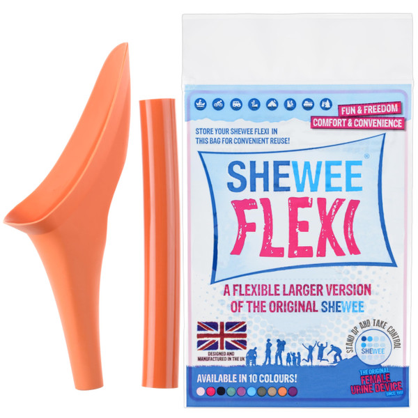 SHEWEE Flexi – The Original Female Urinal – Made in The UK – Reusable, Flexible & Portable Urination Device. Festival, Camping, Car, Hiking Essentials for Women. Stand to Pee Funnel – Pumpkin