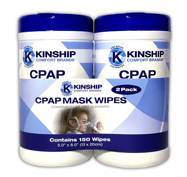 Kinship Comfort Brands CPAP Mask Cleaning Wipes, Unscented and Lint Free Cleanser to Clean Filters, Tubes and BIPAP Machines, 150 Count Total, 2 Canisters