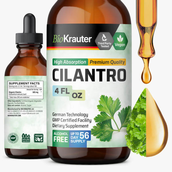 BIO KRAUTER Cilantro Supplement - Rich Source of Antioxidants - Natural Cleansing & Detox Cilantro Extract - Vegan, Alcohol Free Drops 4 Fl.Oz.