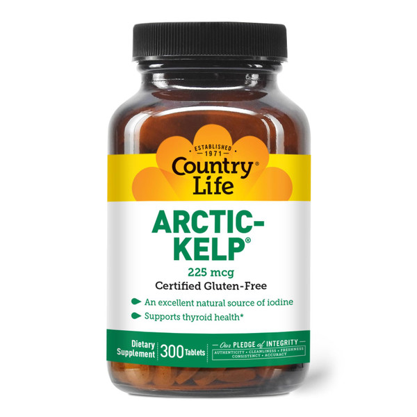 Country Life Arctic-Kelp – Natural Iodine Supplement for Thyroid and Immune Support – Vegan, Gluten-Free, 225 mcg – Ideal for Thyroid Health, Hypothyroidism, and Adrenal Support, 300 Tablets
