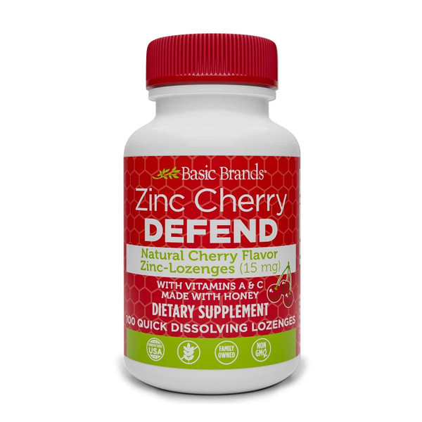 Basic Brands Natural Flavor Zinc Lozenges, Cherry, 100 Tablets