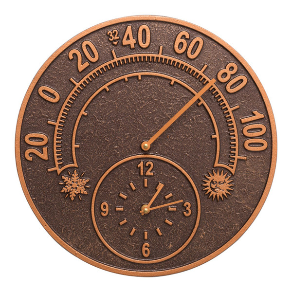Whitehall Products Solstice Thermometer Clock, Antique Copper