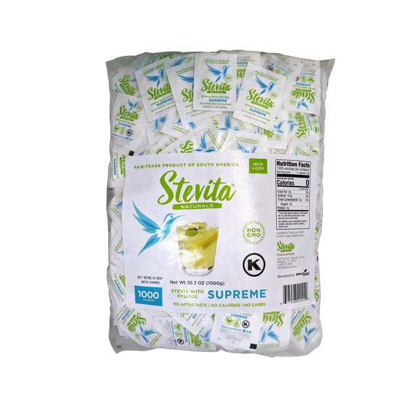 Stevita Stevia with Xylitol Supreme - 1000 Packets - All-Natural Sweetener, No Calories - Non-GMO, Vegan, Kosher, Keto, Paleo, Gluten Free, Erythritol-free - 1000 Servings