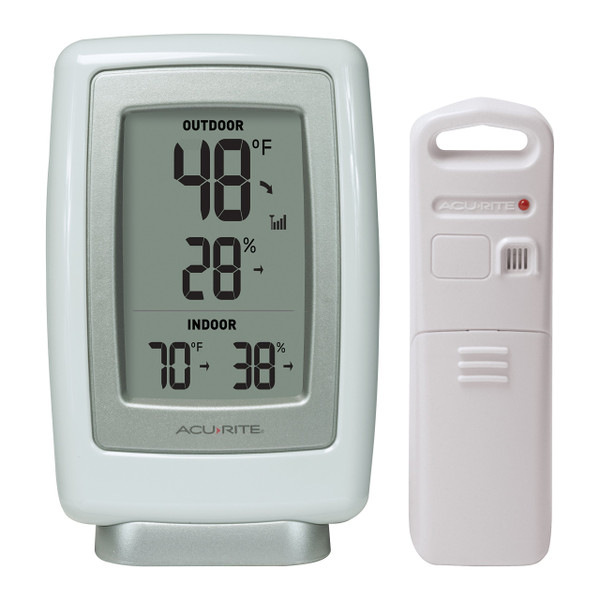 AcuRite 00611 Indoor Outdoor Thermometer with Wireless Temperature Sensor & Hygrometer White Small