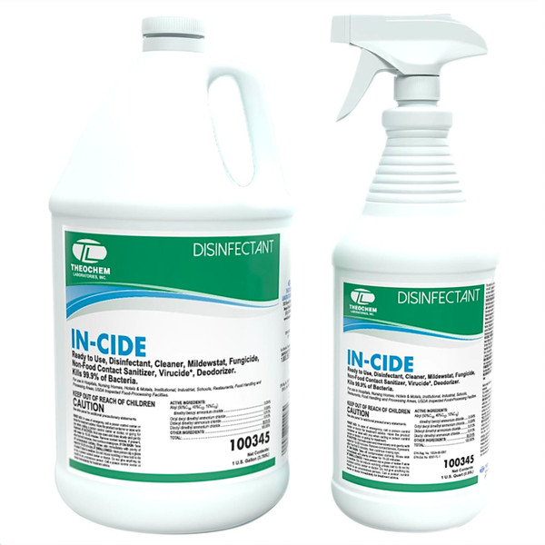 Theochem In-Cide Hospital Grade Disinfectant Spray - EPA Registered Cleaner Kills 99.9% MRSA, Norovirus - Medical Grade for Home Office Clinic - Fresh Scent - 1 Gallon + 32oz Bundle Theochem In-Cide Hospital Grade Disinfectant Spray - EPA Registered Cleaner Kills 99.9% MRSA, Norovirus - Medical Grade for Home Office Clinic - Fresh Scent - 1 Gallon + 32oz Bundle