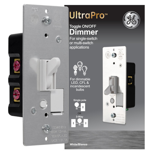 GE 18025 Dimmer, Toggle On/Off, White
