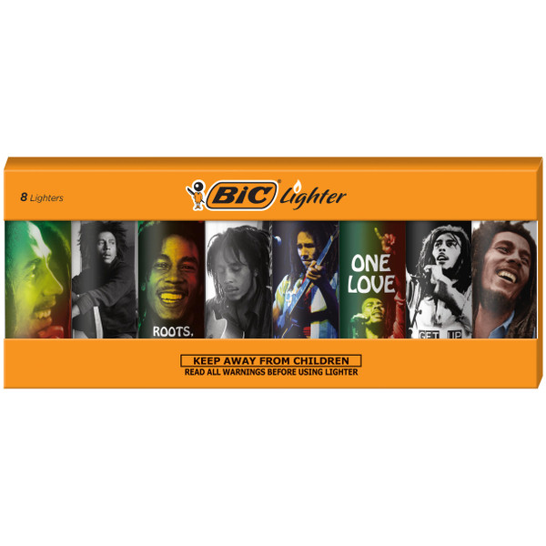 BIC Maxi Pocket Lighter, Special Edition Bob Marley Collection, Assorted Unique Lighter Designs, 8 Count Pack of Lighters