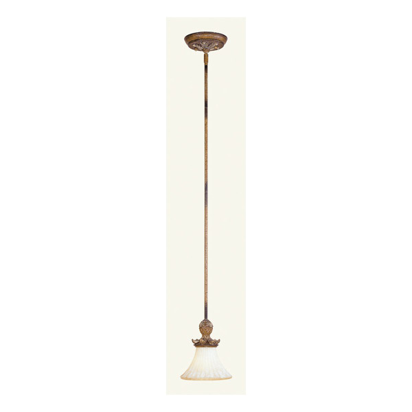 Livex Lighting 8450-57 Savannah 1 Light Venetian Patina Adjustable Mini Pendant with Vintage carved Scavo Glass