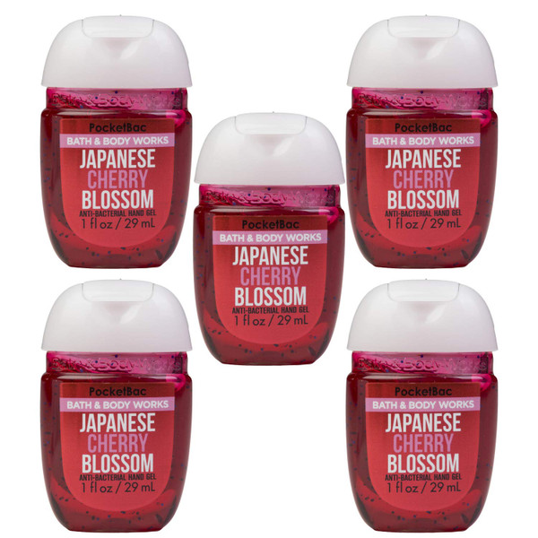 Bath & Body Works Japanese Cherry Blossom 5-Pack PocketBac Sanitizers Anti-Bacterial Hand Gel 1 Fl Oz