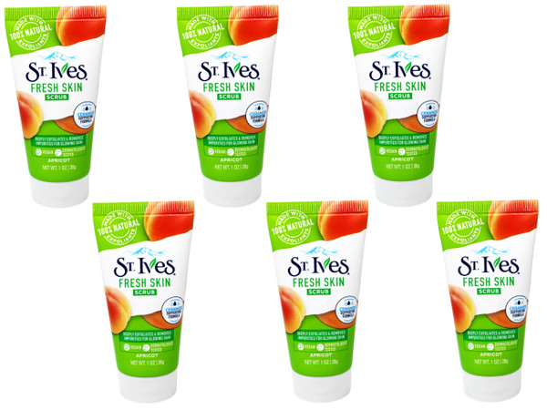 St. Ives Fresh Skin Scrub, Deep Exfoliator Skin Care for Clean, Glowing Skin, Apricot, 1 OZ - 6 Pack