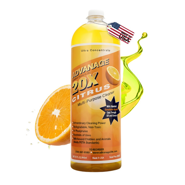 Advanage 20X Household Cleaner Concentrate Refill, 32 oz | Citrus All Purpose Cleaner | Multi Surface Dilute for Floors, Carpets, Glass, Counters, Appliances, and General Home Cleaning, USA Made