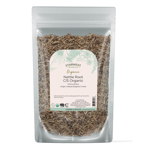 Starwest Botanicals Nettle Root Organic - Dried Stinging Nettle Root, Loose Leaf Herb for Tea, Soups, Stews, & Broths, Urtica Dioica, Cut & Sifted, Certified Kosher, Non-GMO - 4 oz Pouch