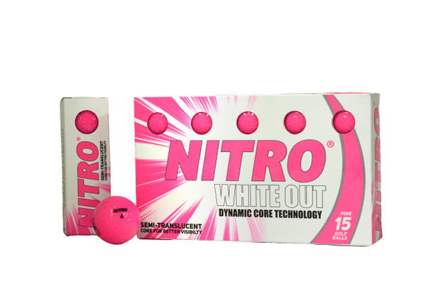 Long Distance Peak Performance Golf Balls (15PK) All Levels-Nitro White Out 70 Compression High Velocity White Hot Core Long Distance Golf Balls USGA Approved-Total of 15-Hot Pink