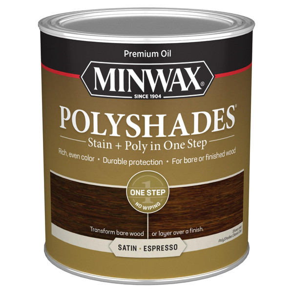 Minwax 613970444 PolyShades - Stain & Polyurethane in 1 Step, quart, Espresso, Satin
