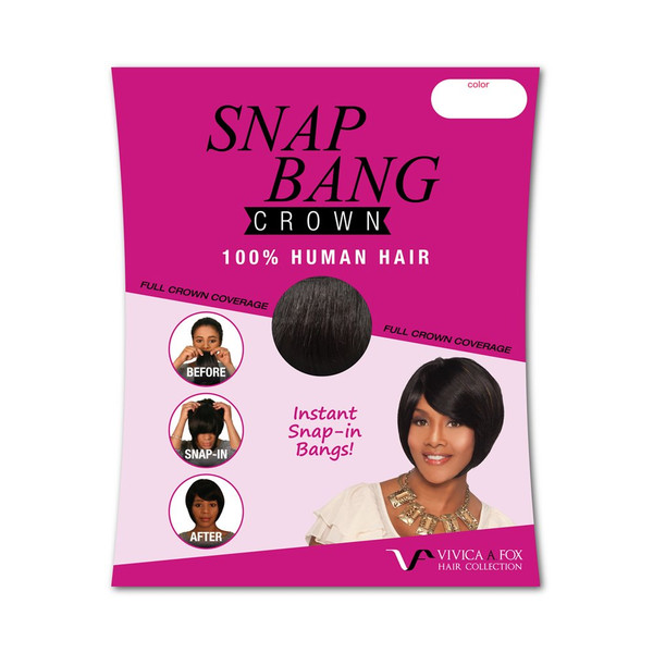 Vivica A. Fox SNAP BANG CROWN, 100% Human Hair, Clip-In Crown, Snap-In Head Bangs for Quick Styling, Thick Fake Bangs and Hairpiece for Women, Heat Resistant Hair Extension (1B Off Black)