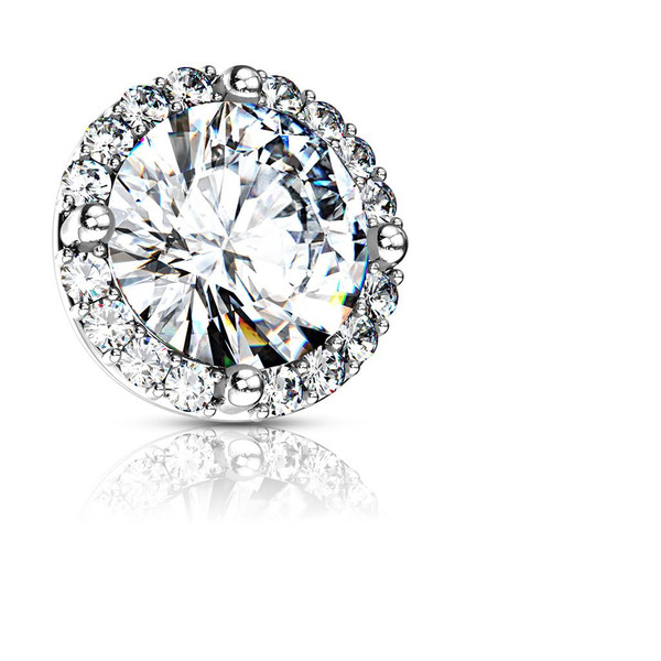 Amelia Fashion 14 Gauge Round Prong Set CZ Center with CZ Around Internal Threaded Dermal Anchor Tops 316L Surgical Steel (Choose Color) (Clear)