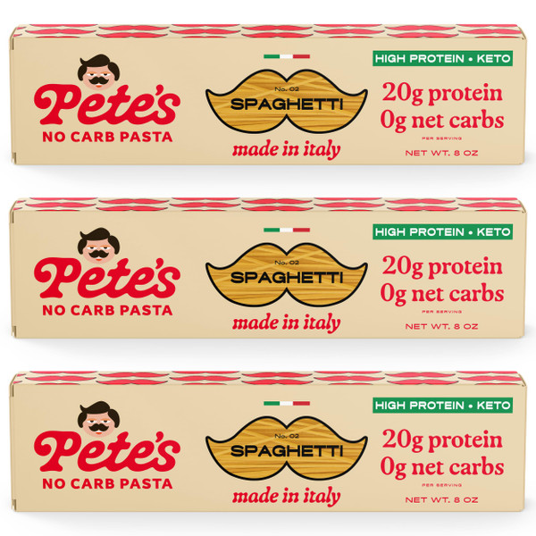 Pete's Pasta Spaghetti Noodles | 20g High Protein, No Carb Pasta | Keto, Carb Free Pasta | Healthy, Zero Carb Italian Pasta From Italy | 3-Pack, 8oz