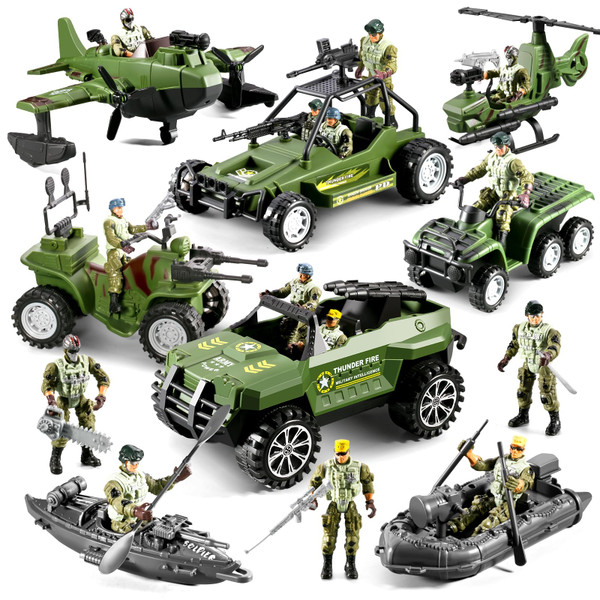 HOSPONY 58-in-1 Army Men Toys for Boys 4-7 6-8 8-12, Military Truck/Helicopter/Kayak Boat/Motorcycle/Army Men Action Figures/Weapon Gears, Army Toys for Boys Kids Birthday Gifts Party Favors