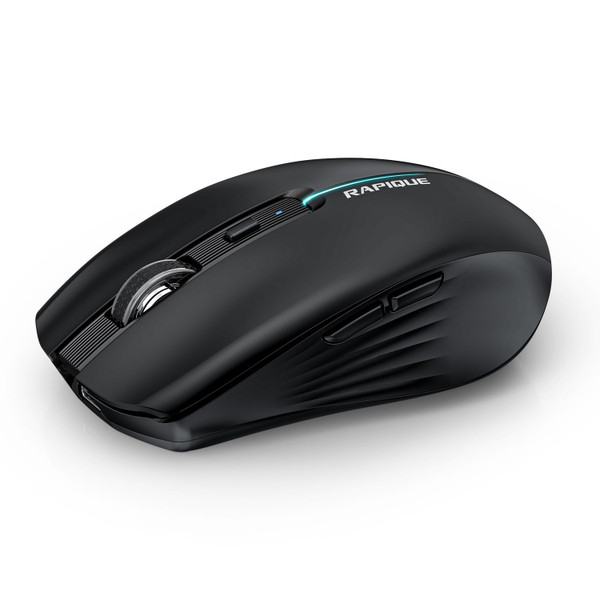 RAPIQUE Bluetooth Wireless Mouse - (BT1/BT2+USB) Tri-Mode High Performance, Rechargeable, Quiet Click, Multi-Device Compatibility for Laptop, Computer, MacBook, Tablet, PC (Black)