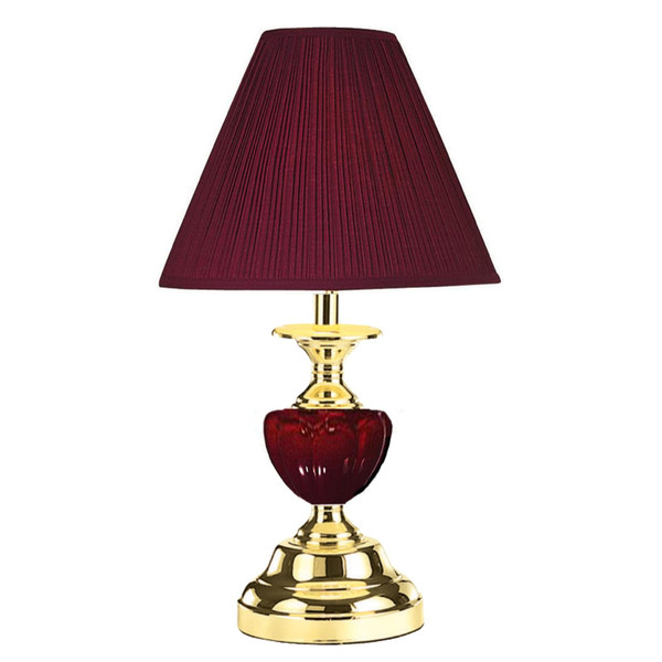 OK Lighting Touch Table Lamp Base Metal,Linen,Porcelain Burgundy