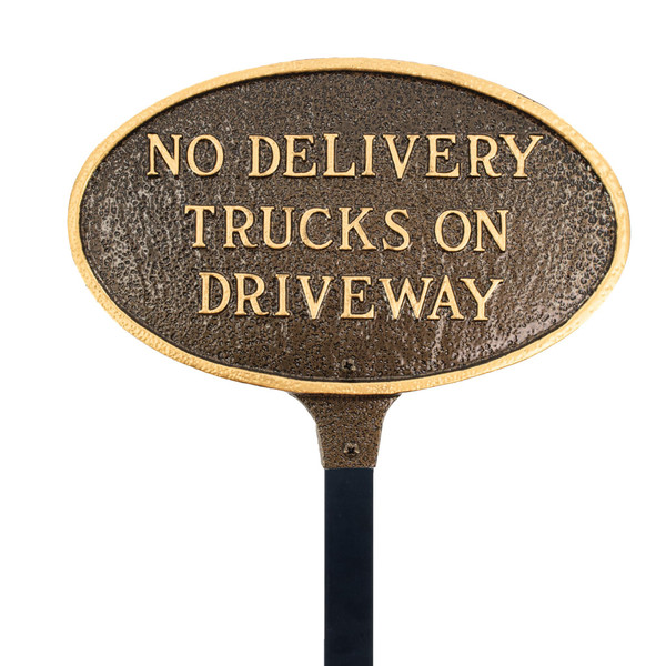 Montague Metal Products - No Delivery Trucks on Driveway Oval Statement Plaque Sign - WALL or LAWN Display Plaque - Business Warning Sign - Powder Coated Aluminum - UV Resistant - Easy to Install!