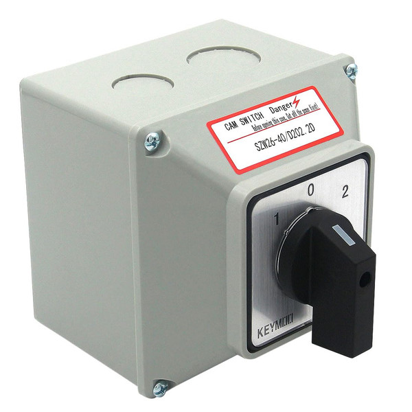 KEYMOO 40A Rotary Changeover Switch with Box, 660V 3 Position 2 Phase 8 Terminals, 2-Way 2NO 2NC Universal Selector Switch with Yellow Fork Terminals IP65 CE 26-40/D202.2D