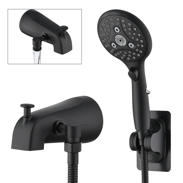 PROOX All Metal Tub Spout with Diverter Matte Black, 6 Settings Hand held Shower with ON/Off Pause Switch, Bathtub Faucet with Sprayer