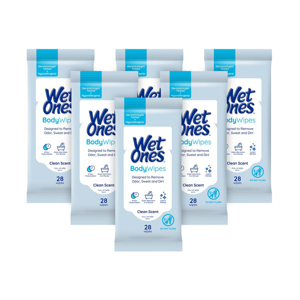 Wet Ones Body Wipes Clean Scent 28 Count (6 Pack)