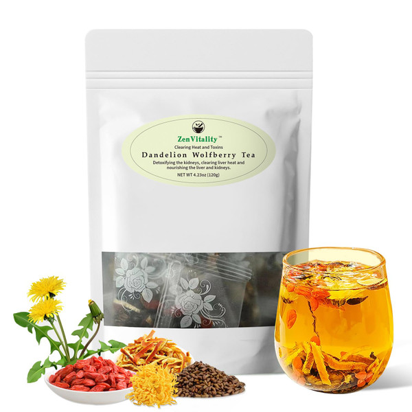 ZenVitality Dandelion Wolfberry Tea Organic Bags, dandelion root Natural Kidneys & Liver Health tea with Dandelion, Goji Berry Chrysanthemum tea, Cassia Seed, Orange Peel, Gardenia, Dandelion Root ZenVitality Dandelion Wolfberry Tea Organic Bags, dandelion root Natural Kidneys & Liver Health tea with Dandelion, Goji Berry Chrysanthemum tea, Cassia Seed, Orange Peel, Gardenia, Dandelion Root