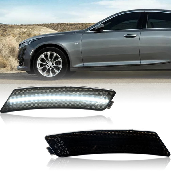 NJSBYL Smoked Lens CT5 LED Side Marker Lamps for 2020 2021 2022 2023 Cadilla.c CT5 White LED Front Bumper Driving Markers Running Singal Lights 84691127 84691128