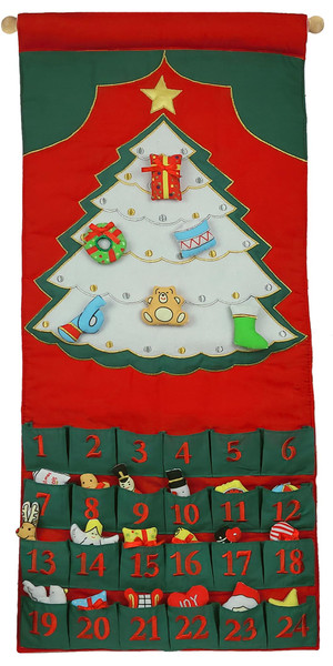 White Christmas Tree Advent Calendar Vintage Style Holiday Décor by Pockets of Learning | Interactive Seasonal Fabric Wall Hanging | Cloth Countdown w/ 24 Stuffed Ornaments