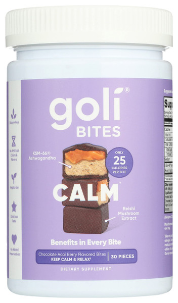 Goli Nutrition Calm Ashwagandha Bites Chocolate Acai Berry Flavor, Caffeinated, Vegetarian, Gluten Free and No Added Preservatives, 30 Pieces (Pack of 1)