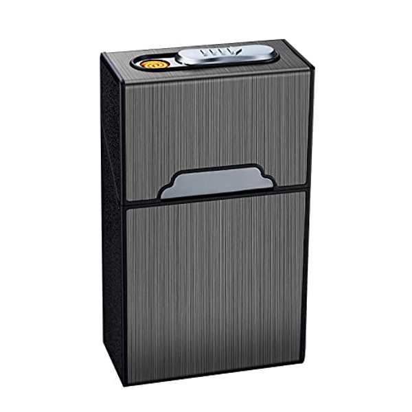 Full Pack 20 Regular Cigarettes Case Box with USB Lighter Rechargeable Flameless Windproof Moisture-Proof Portable (Black) Full Pack 20 Regular Cigarettes Case Box with USB Lighter Rechargeable Flameless Windproof Moisture-Proof Portable (Black)