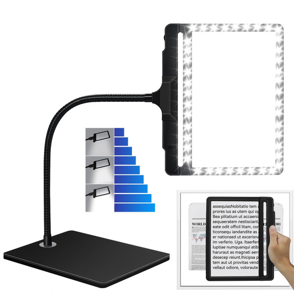 5X Large Magnifying Glass with 42 LED Light and Stand, Flexible Gooseneck Magnifying Desk Lamp,2-in-1 Adjustable Brightness Detachable Page Magnifier for Reading,Crafts,Painting,Sewing,Close Work