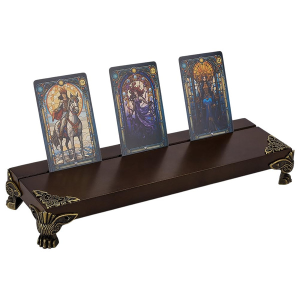 FINGERINSPIRE Wooden Tarot Card Holder 12.2x3.68x1.8inch Pine Wood Altar Table Coconut Brown Tarot Card Storage Stand Wiccan Alter Table for Practicing Tarot Card Witchy Stand for Meditation Pagan