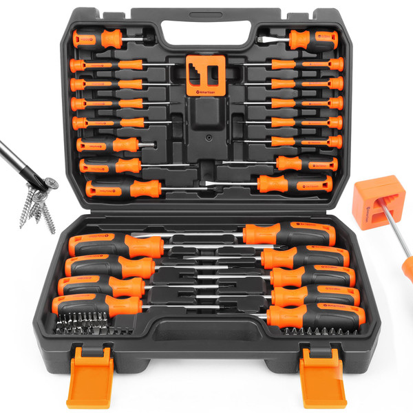 Amartisan 86-Piece Magnetic Screwdrivers Set with Case, Includs Slotted, Phillips, Hex, Pozidriv,Torx and Precision Screwdriver Set, Magnetizer Demagnetizer Tools, Tools for Men