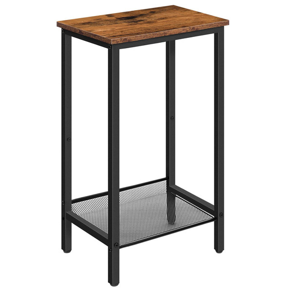 HOOBRO Tall Side Table, Industrial End Telephone Table with Adjustable Mesh Shelves, for Living Room, Bedroom, Entryway, Office, Rustic Brown and Black BF03DH01