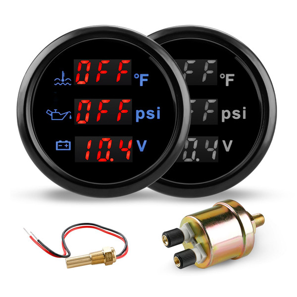 WATERWICH 2inch 52mm 3 in 1 Triple Gauge Set Water Temperature Gauge °F + Oil Pressure Gauge PSI + Voltmeter for Car Truck Boat Vehicle Marine
