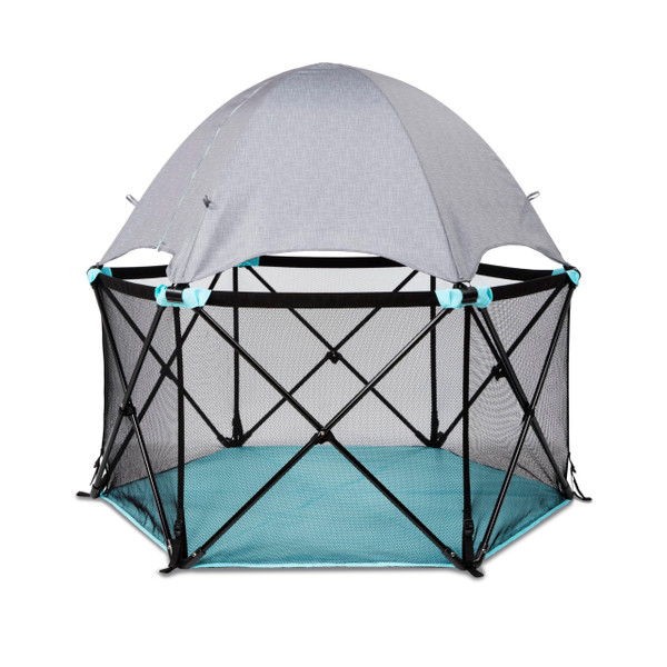 Summer Infant Pop ‘N Play Deluxe Ultimate Playard, Aqua Splash - Full Coverage Indoor/Outdoor Portable Play Pen with Fast, Easy and Compact Fold